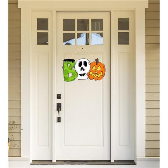 Halloween Decorations Wooden Door Sign for Front Door, Pumpkin BOO Sign Hanging - Picture 7 of 8